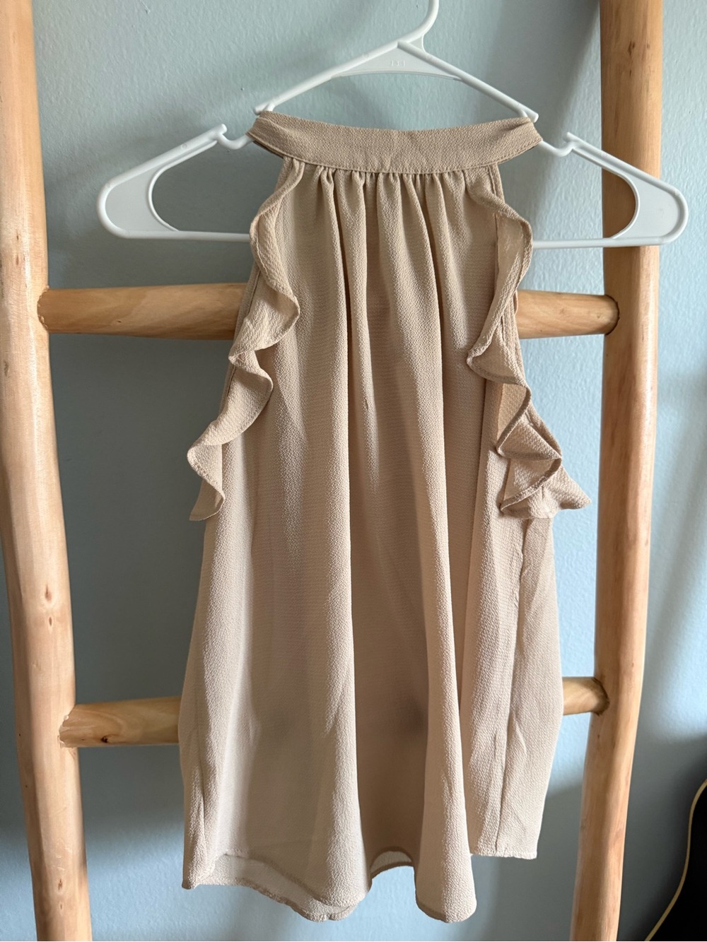 Girls Beige Halter Dress with Ruffle Sleeves